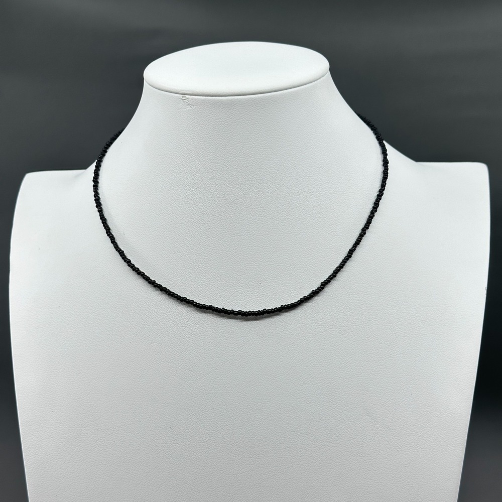 Black Seed Bead Necklace Minimalist Choker Layering Gothic Jewelry Vintage Style